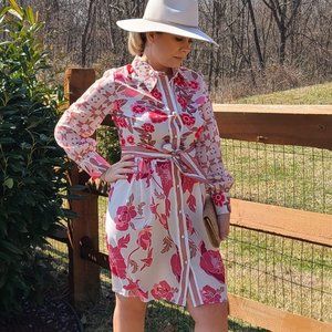 BRAND NEW BOHO FLORAL RED PINK BEIGE DRESS